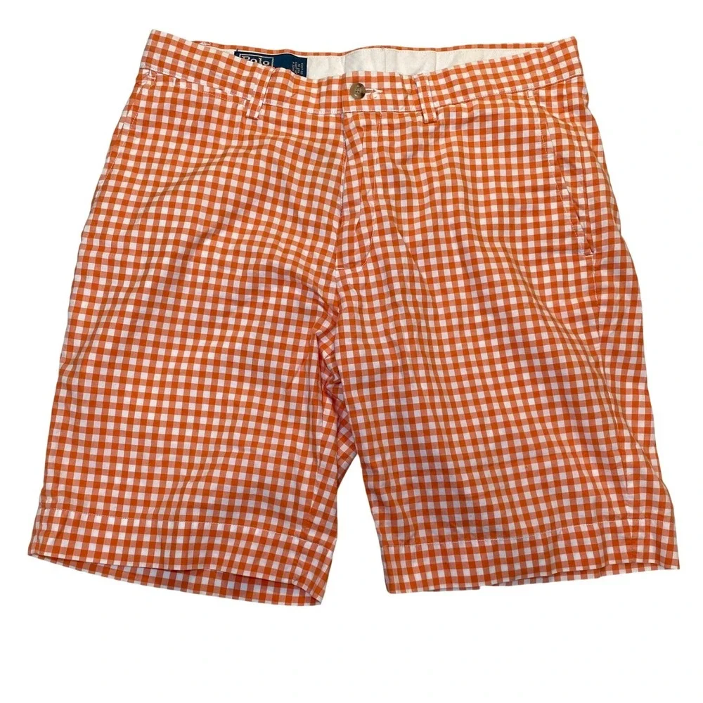 Polo Ralph Lauren Suffield Short Orange Gingham Plaid Shorts Mens‎ 33 Cotton